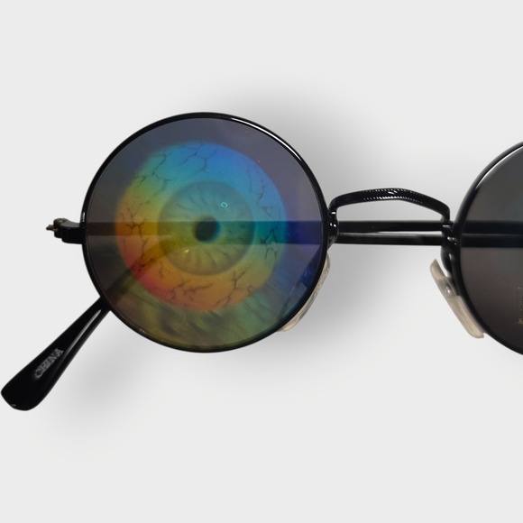 NEW Holographic WIDE HUMAN EYES Sunglasses Glasses Vintage 1990's Black Frames - Picture 8 of 8